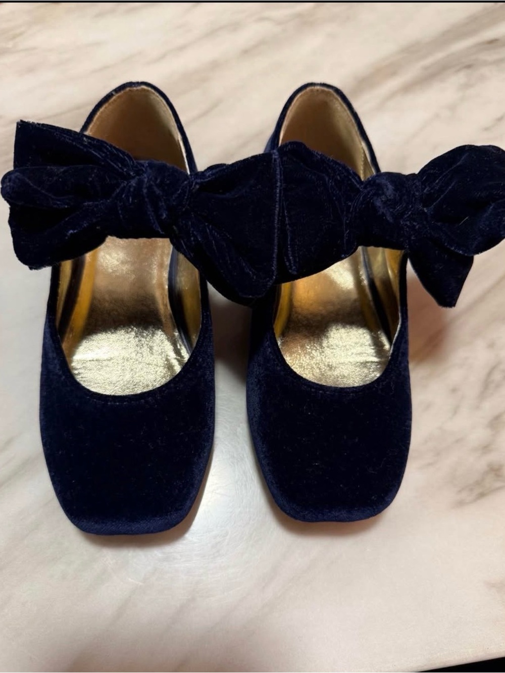 Janie and Jack Navy Velvet Bow Mary Jane Heels